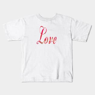 Love in Pretty Pink Florals Word Art Script Typography Kids T-Shirt